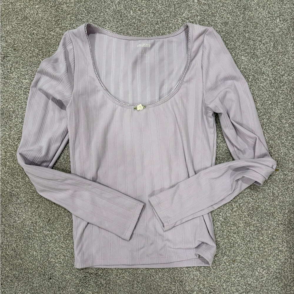 Hollister Light Lavender Scoop Neck Ribbed Long Sleeve Top